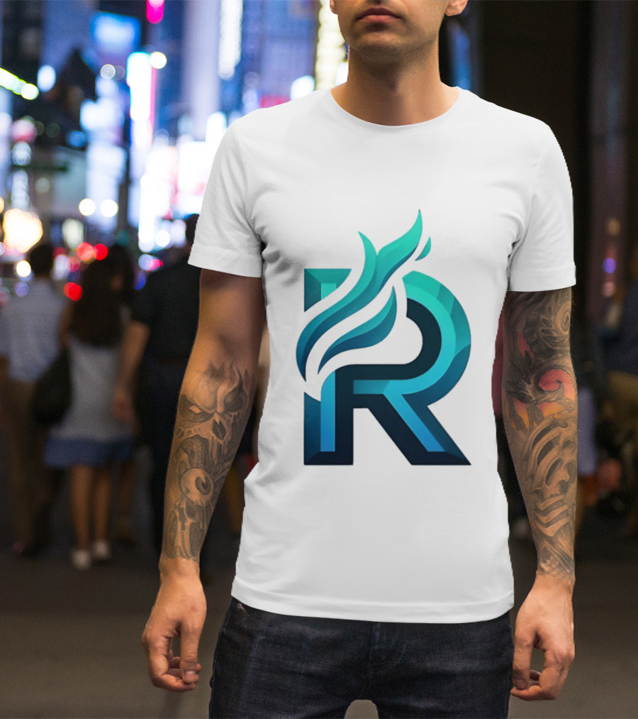 R Flame Letter Blue Green Gradient T-Shirt