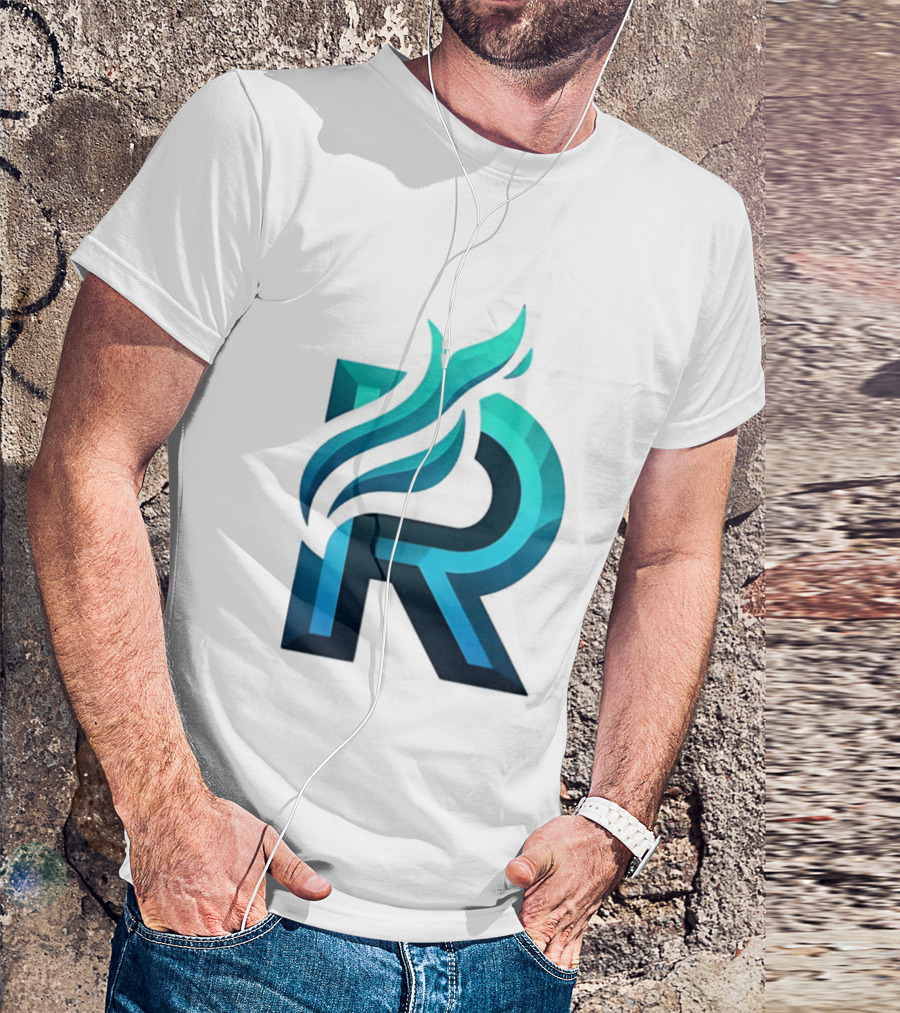 R Flame Letter Blue Green Gradient T-Shirt