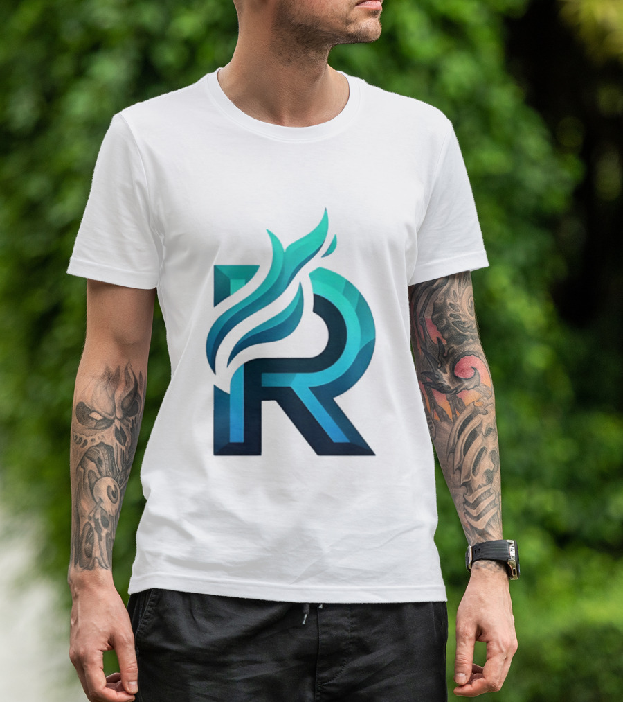 R Flame Letter Blue Green Gradient T-Shirt