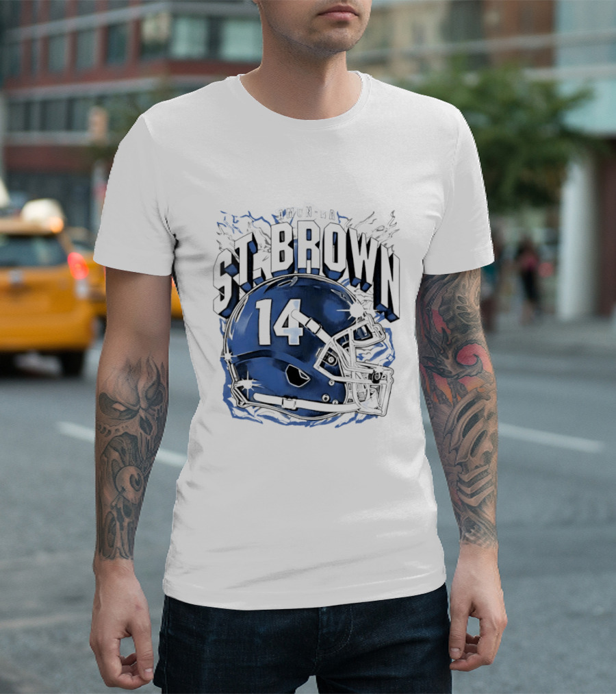 Amon Ra St. Brown 14 Helmet Detroit Lions T-Shirt