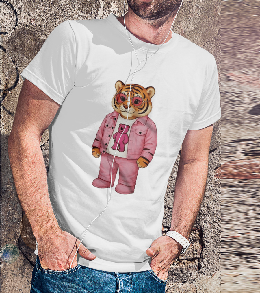 Cincinnati Bengals Fashion Pink Denim Tiger Bear T-Shirt