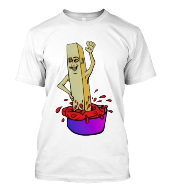 French Fry With Face Humorously Dipping In Ketchup Bowl T-Shirt
