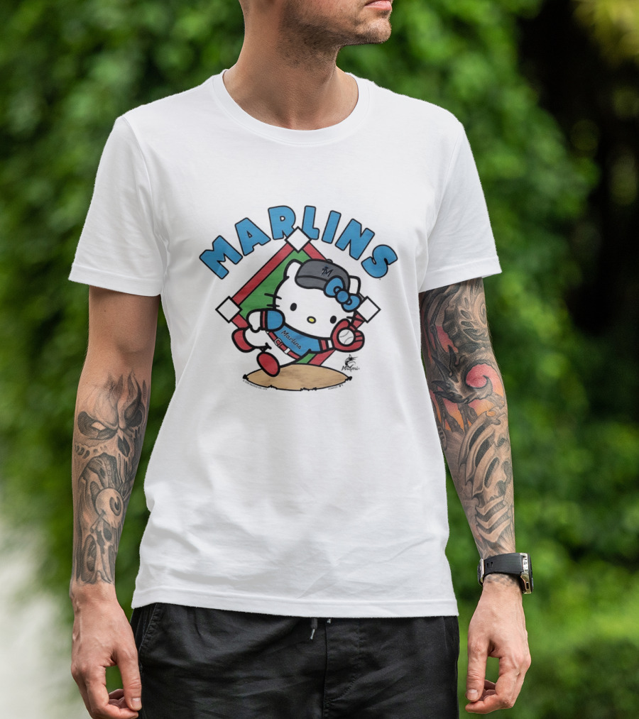 Hello Kitty Miami Marlins Catch Collaboration T-Shirt