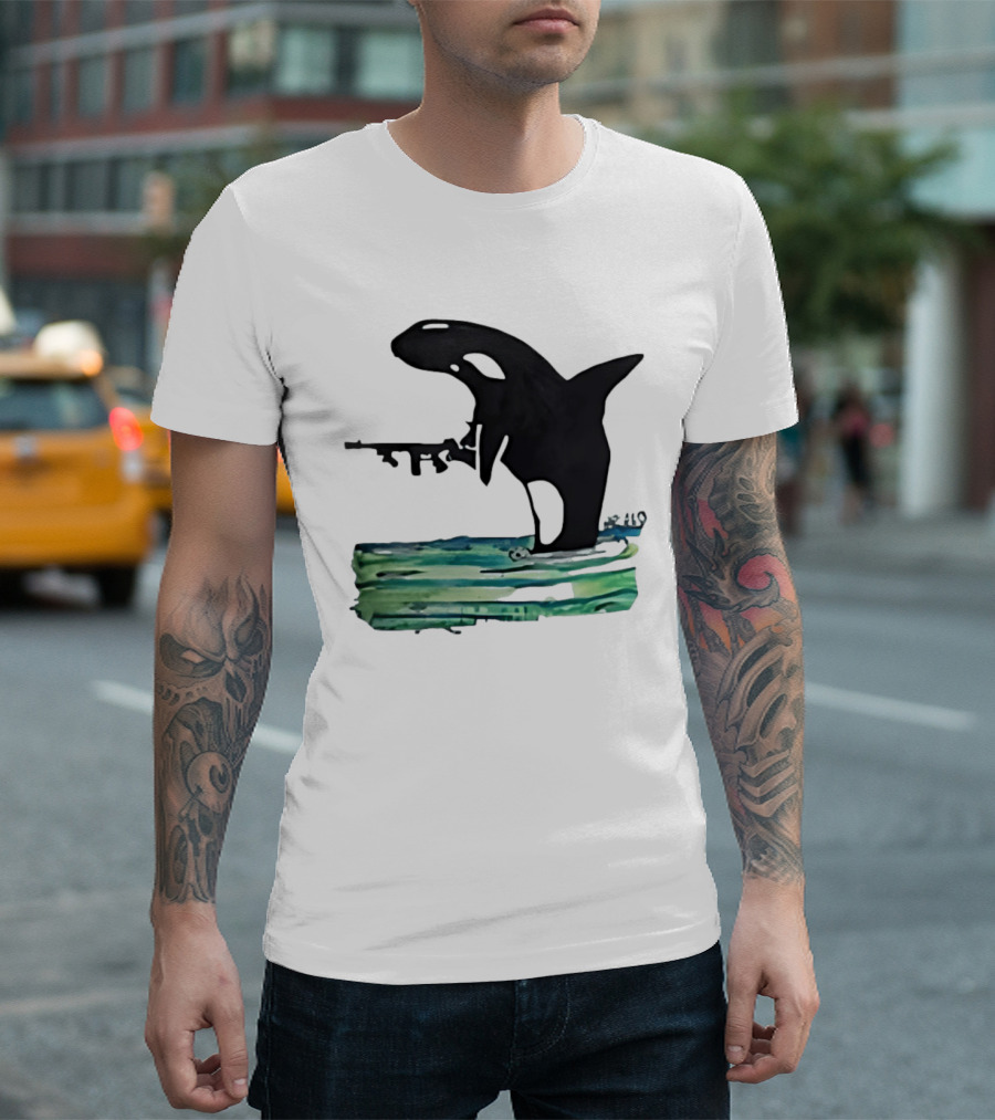 Orca Whale Holding A Machine Gun T-Shirt