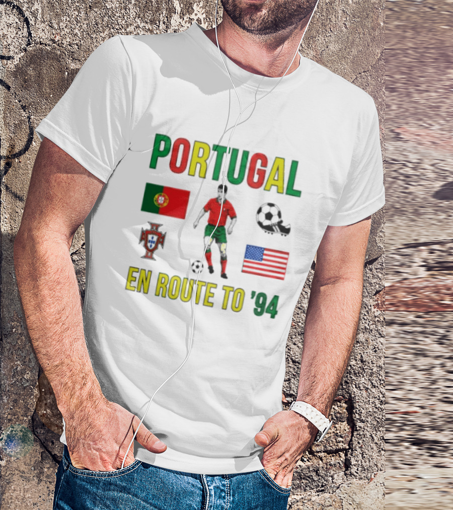 Portugal En Route To '94 World Cup Journey Footballer And Flags T-Shirt