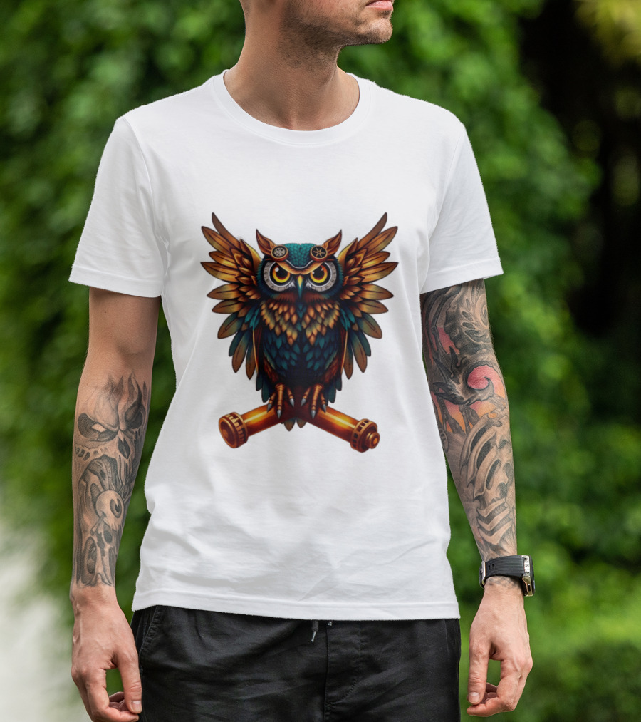 Steampunk Owl With Gears And Pistons Mechanic Aesthetic T-Shirt