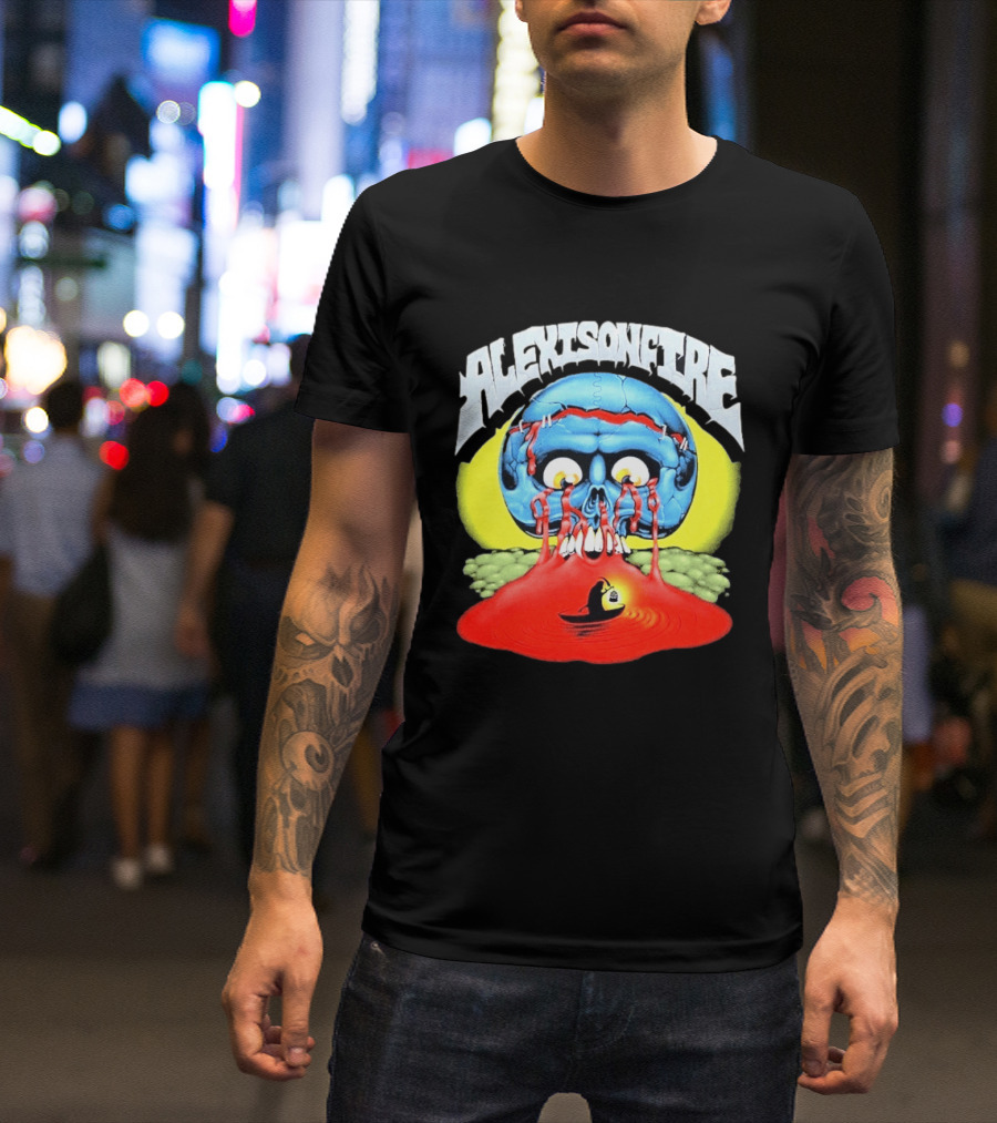 Alexisonfire Skull Island Creepy Blue Skull With Red Eyes And Boat T-Shirt