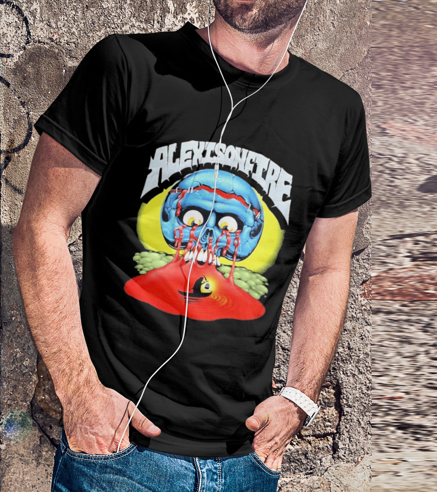 Alexisonfire Skull Island Creepy Blue Skull With Red Eyes And Boat T-Shirt