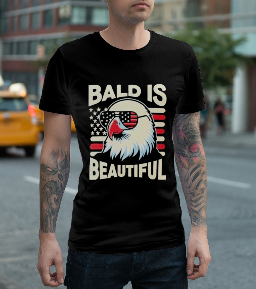 Bald Is Beautiful USA Patriotic Eagle Stars And Stripes T-Shirt