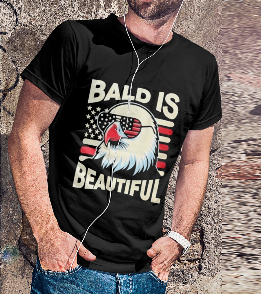 Bald Is Beautiful USA Patriotic Eagle Stars And Stripes T-Shirt