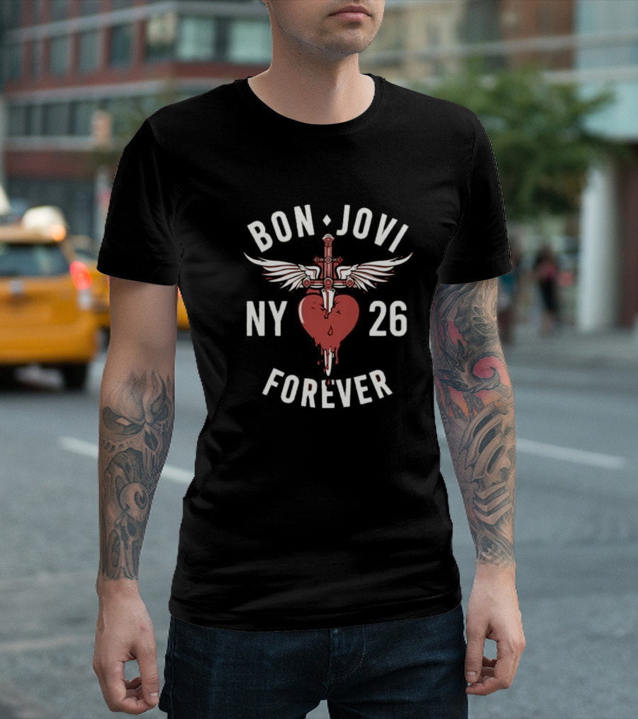 Bon Jovi NY 26 Forever Tour Cross Heart Wings T-Shirt