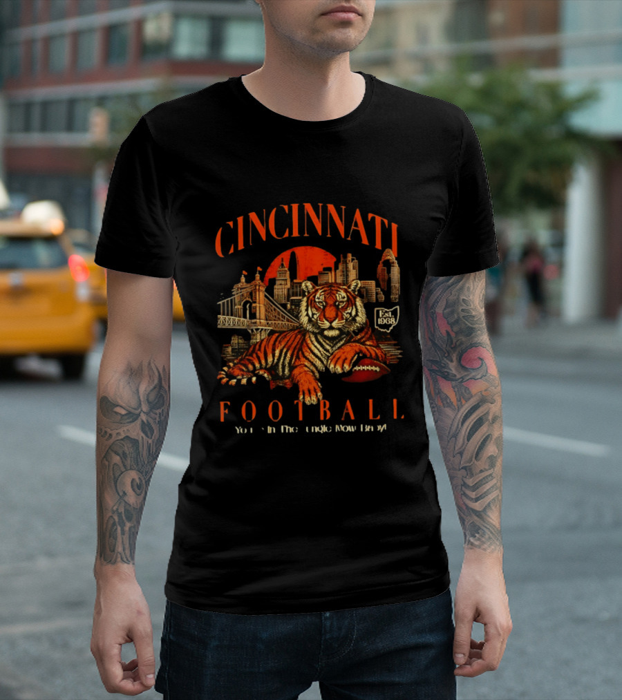 Cincinnati Bengals Football Tiger Jungle Cityscape Est 1968 T-Shirt