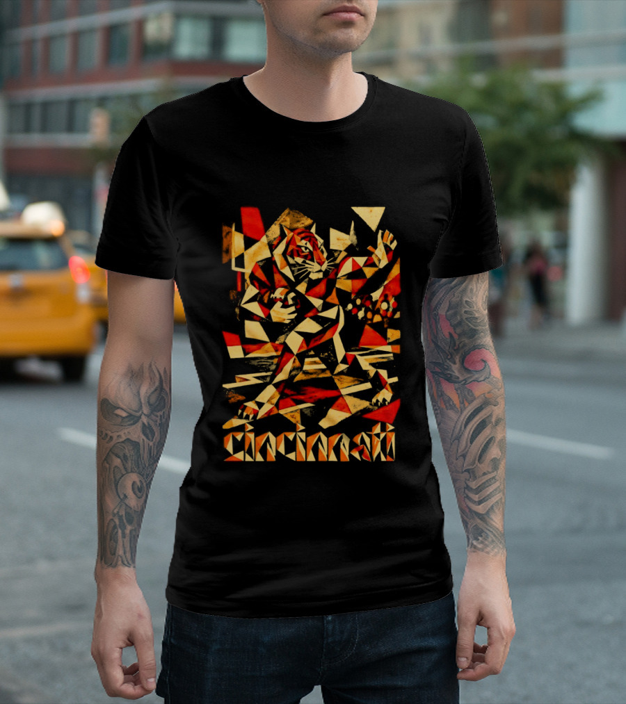 Cincinnati Bengals Tiger Geometric Football T-Shirt