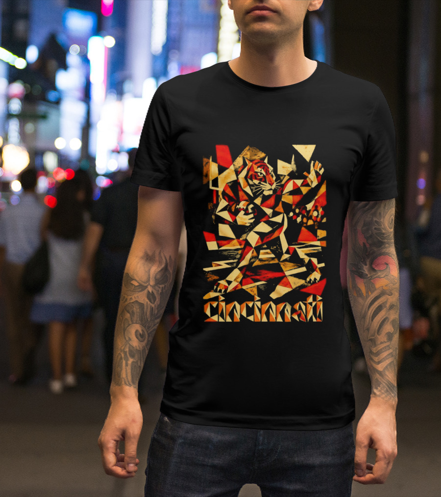 Cincinnati Bengals Tiger Geometric Football T-Shirt