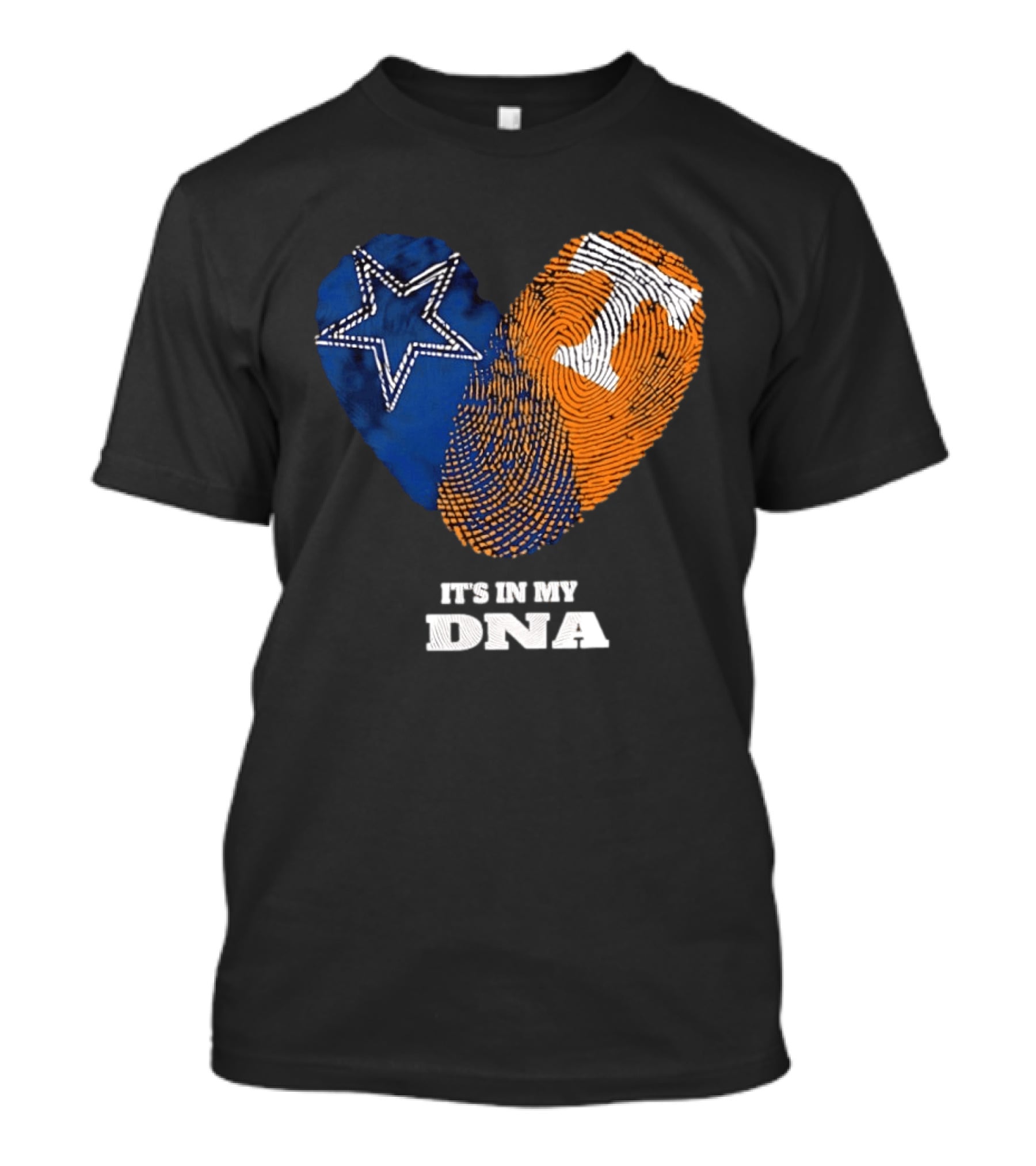 Dallas Cowboys Star And Tennessee Volunteers Orange Fingerprint Heart It's In My DNA T-Shirt