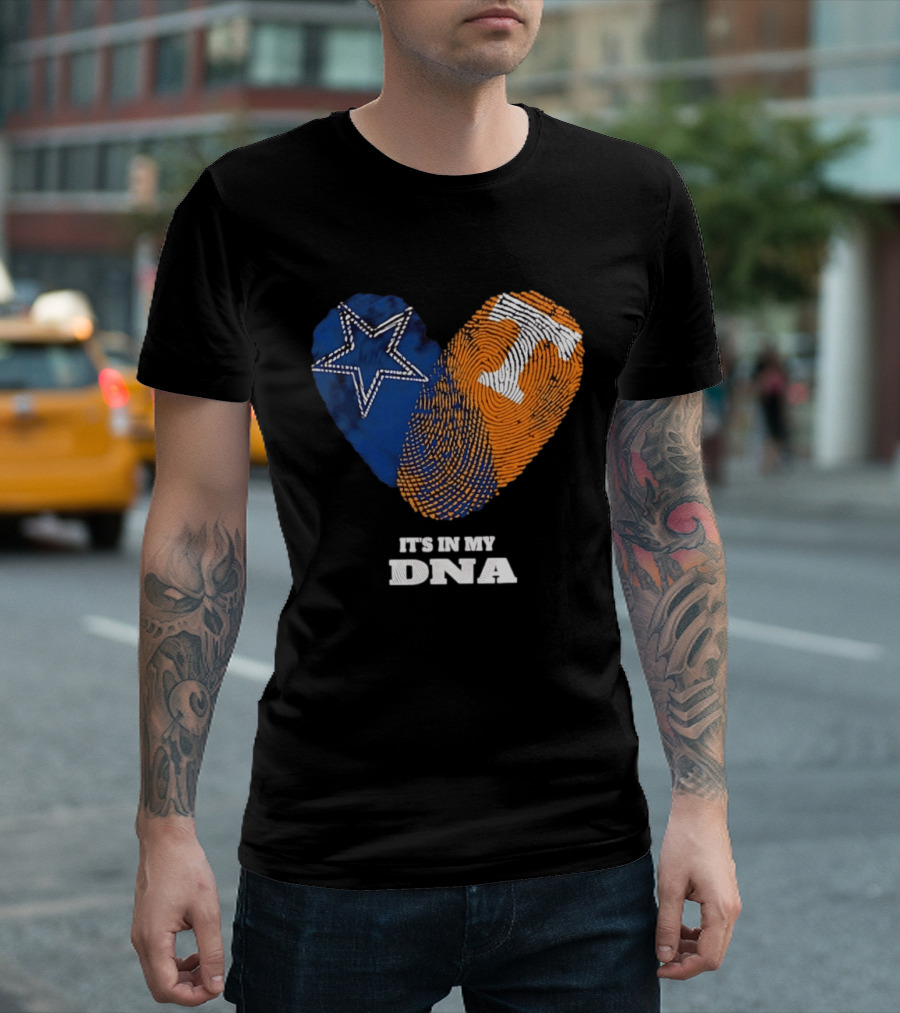 Dallas Cowboys Star And Tennessee Volunteers Orange Fingerprint Heart It's In My DNA T-Shirt