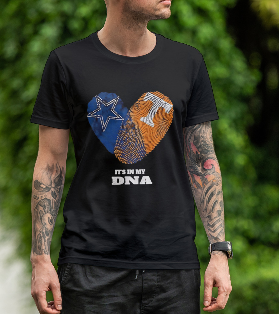 Dallas Cowboys Star And Tennessee Volunteers Orange Fingerprint Heart It's In My DNA T-Shirt