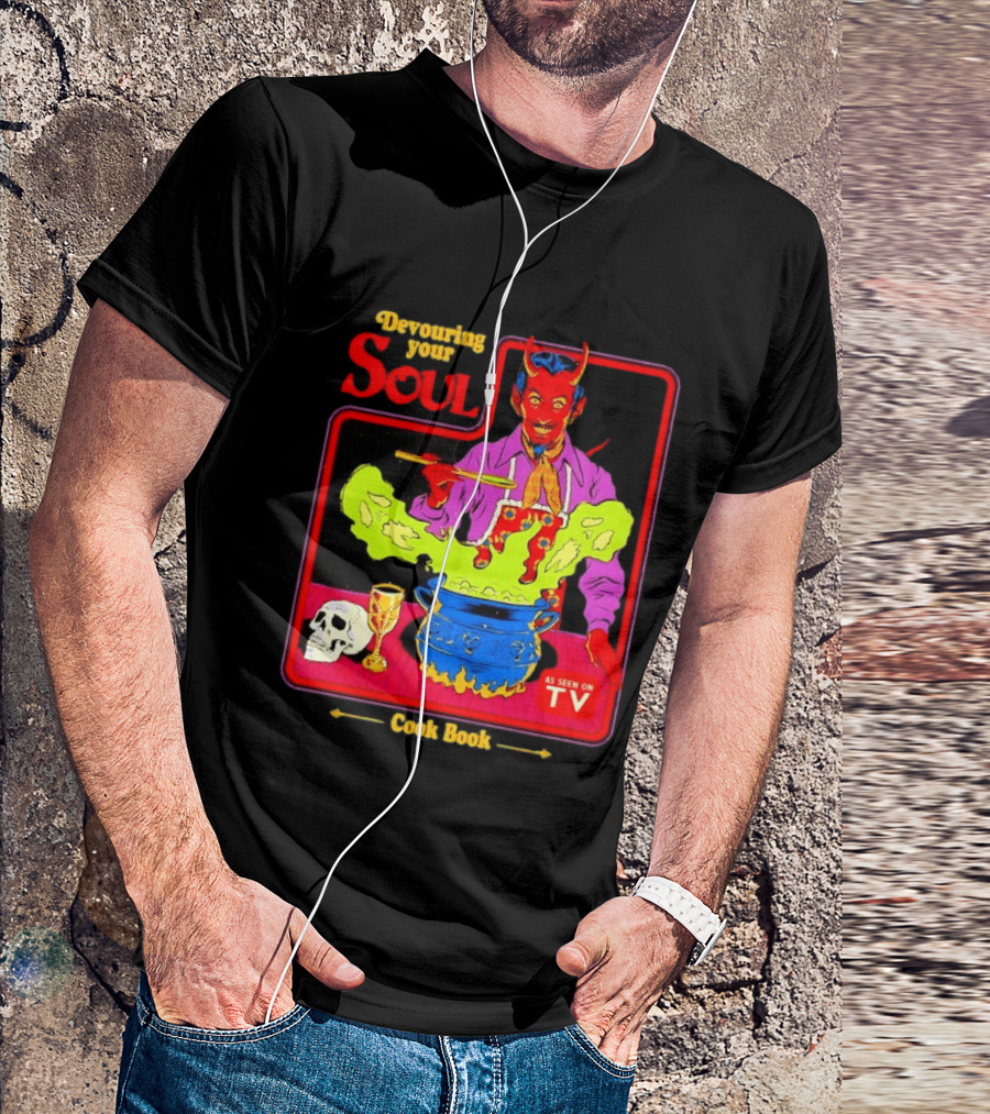 Devouring Your Soul Cook Book Steven Rhodes Retro Devil Cooking As Seen On TV Horror T-Shirt