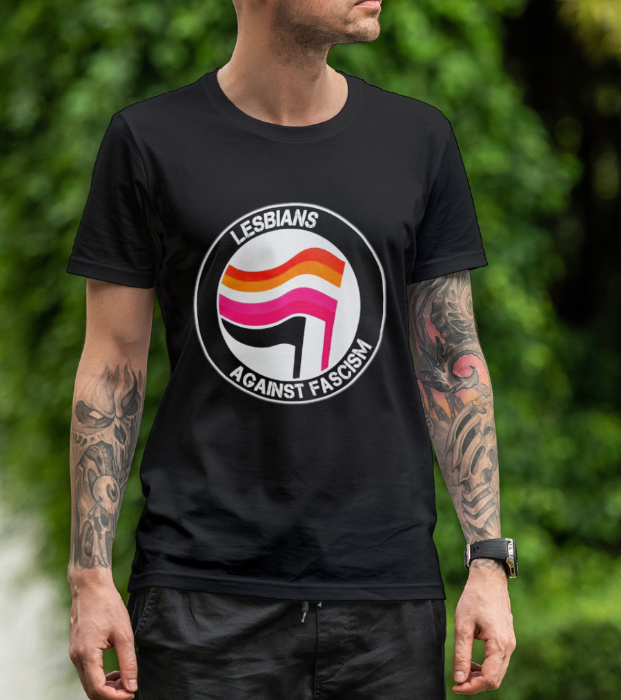 Lesbians Against Fascism Lesbian Flag Circle T-Shirt