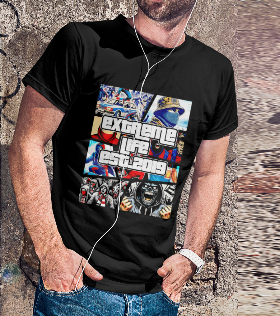 Extreme Life Est 2019 Football Hooligan Collage T-Shirt