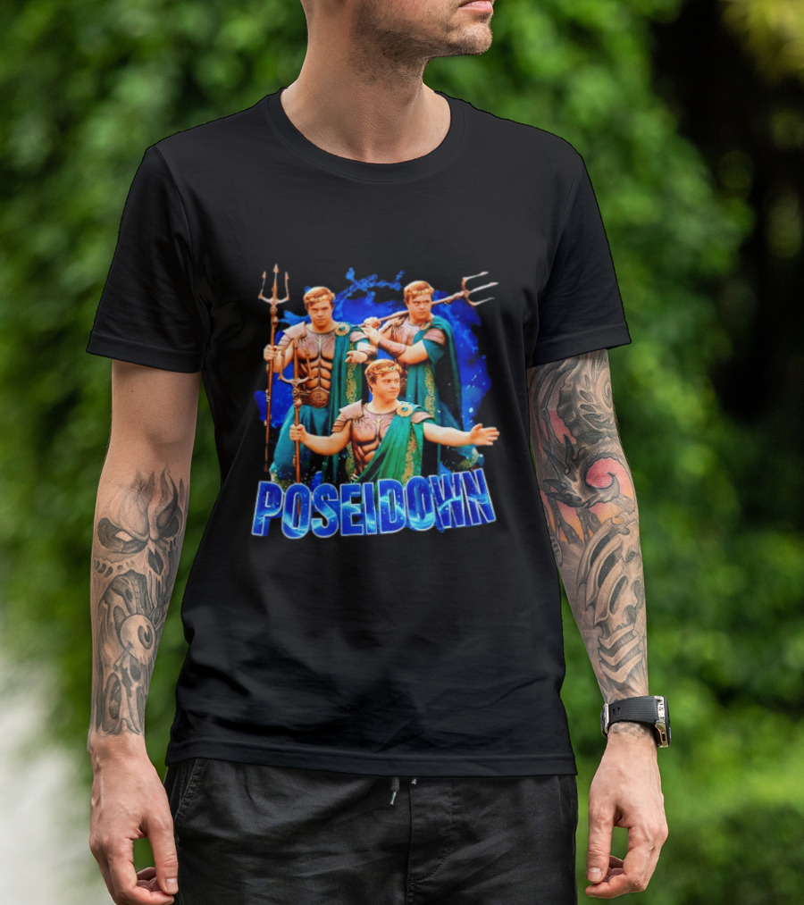 Poseidown Poseidon Down Syndrome Meme Greek God Trident T-Shirt
