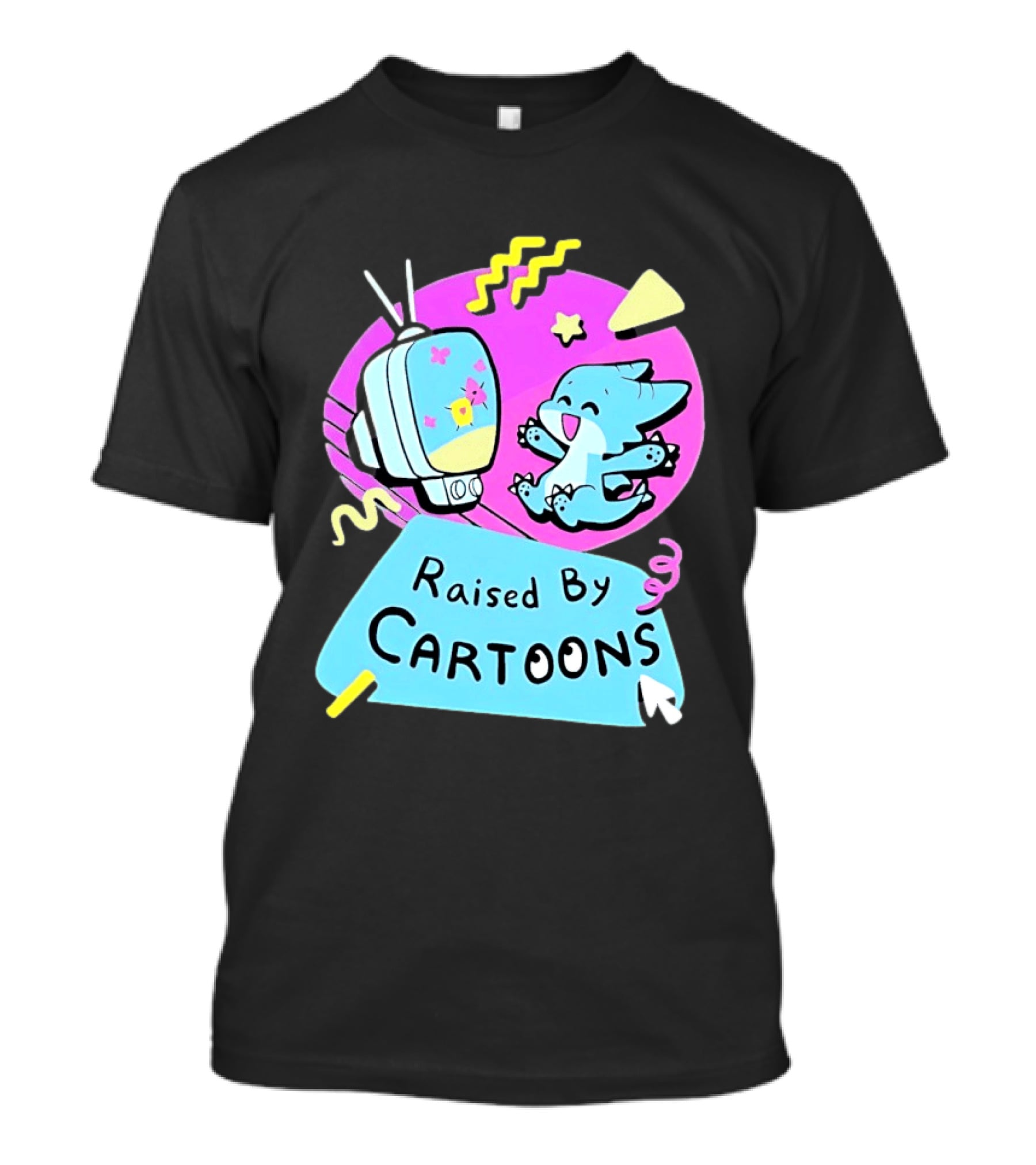 Raised By Cartoons Nostalgia 90s Kid Cartoon Lover Retro TV And Playful Puppy Scene T-Shirt