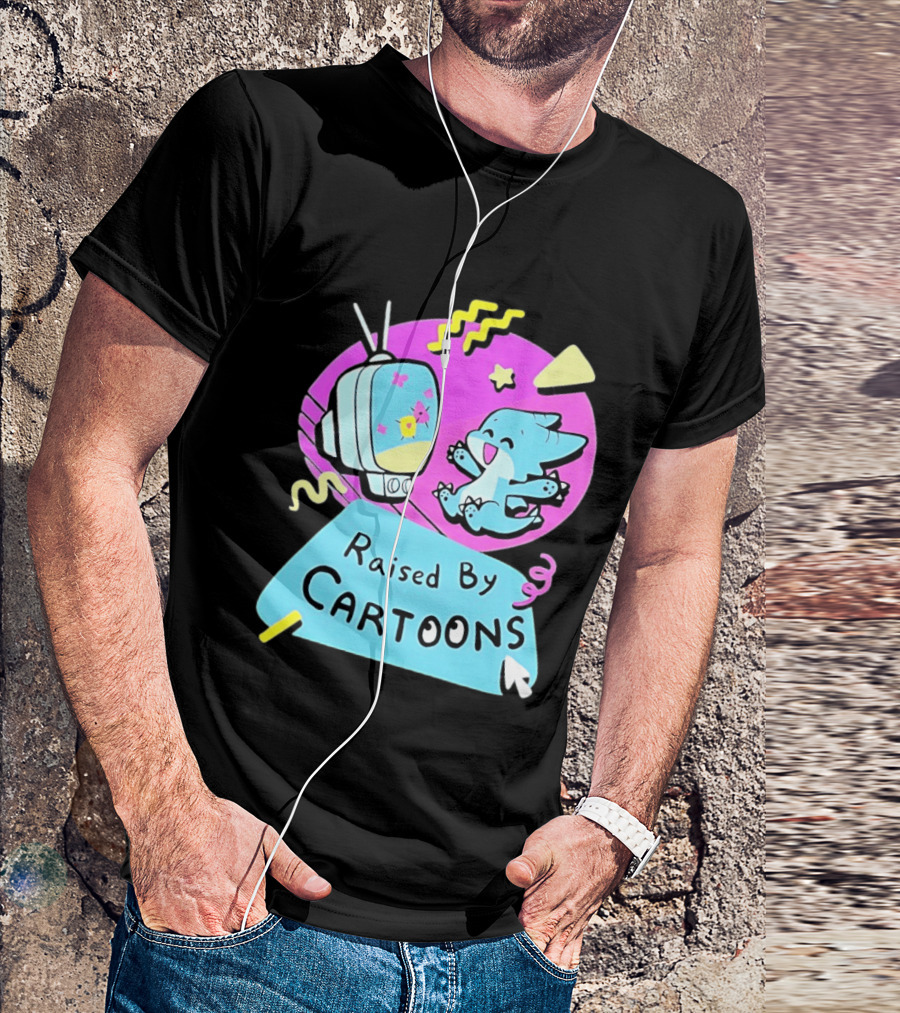 Raised By Cartoons Nostalgia 90s Kid Cartoon Lover Retro TV And Playful Puppy Scene T-Shirt