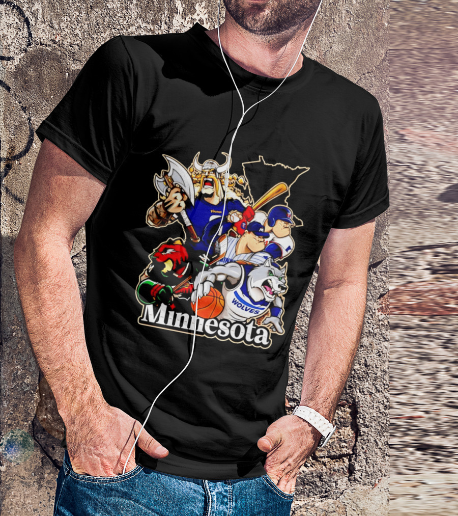 Minnesota Vikings Wild Twins Timberwolves Characters Collage T-Shirt