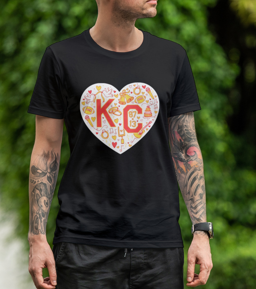 KC 87 13 Heart With Football Rings Music Bells Cake And Guitar T-Shirt