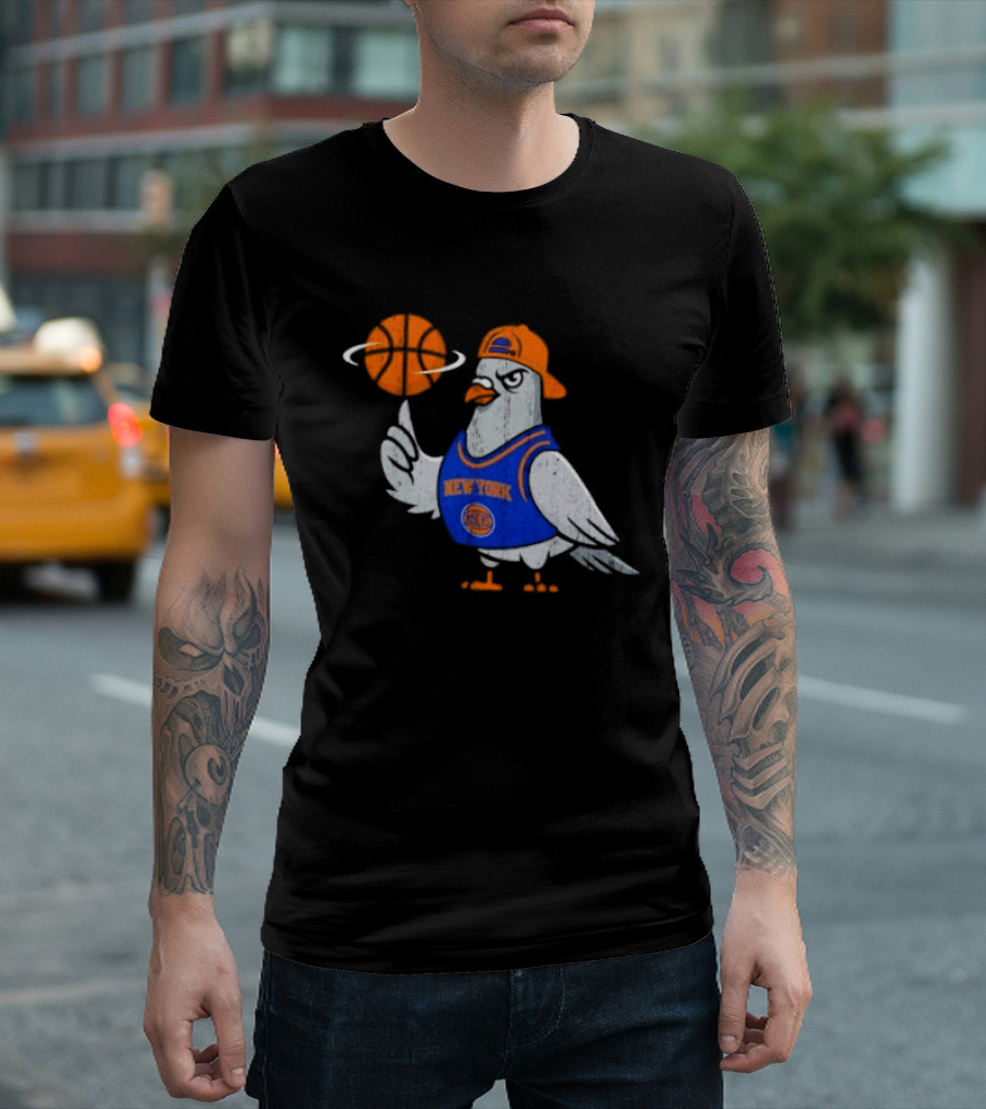 New York Knicks Pigeon Basketball Spin T-Shirt