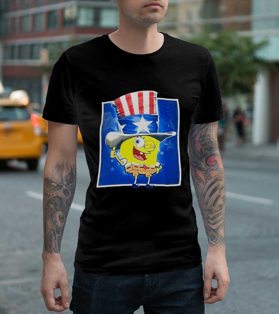 Sponge Thumbs Up American Flag USA Stars And Stripes Hat T-Shirt