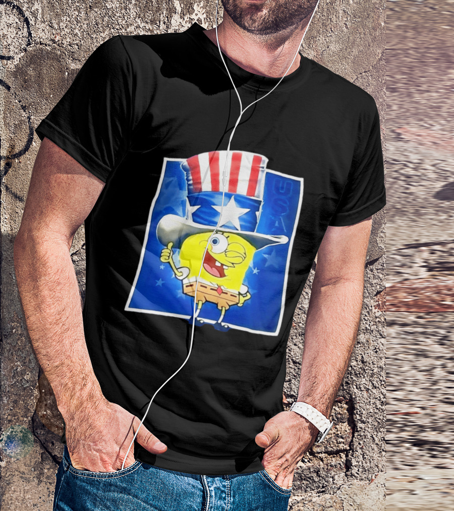 Sponge Thumbs Up American Flag USA Stars And Stripes Hat T-Shirt