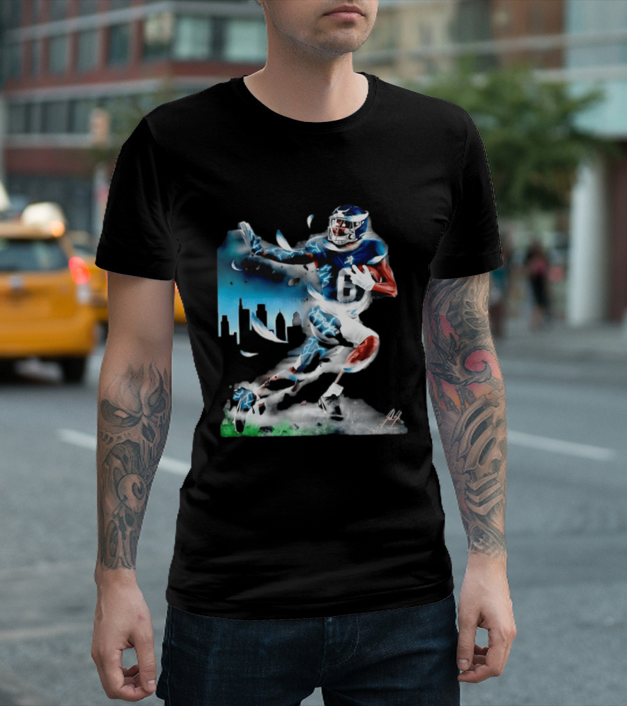 Philadelphia Eagles Devonta Smith Slim Reaper Skyline Dynamic Football Action T-Shirt