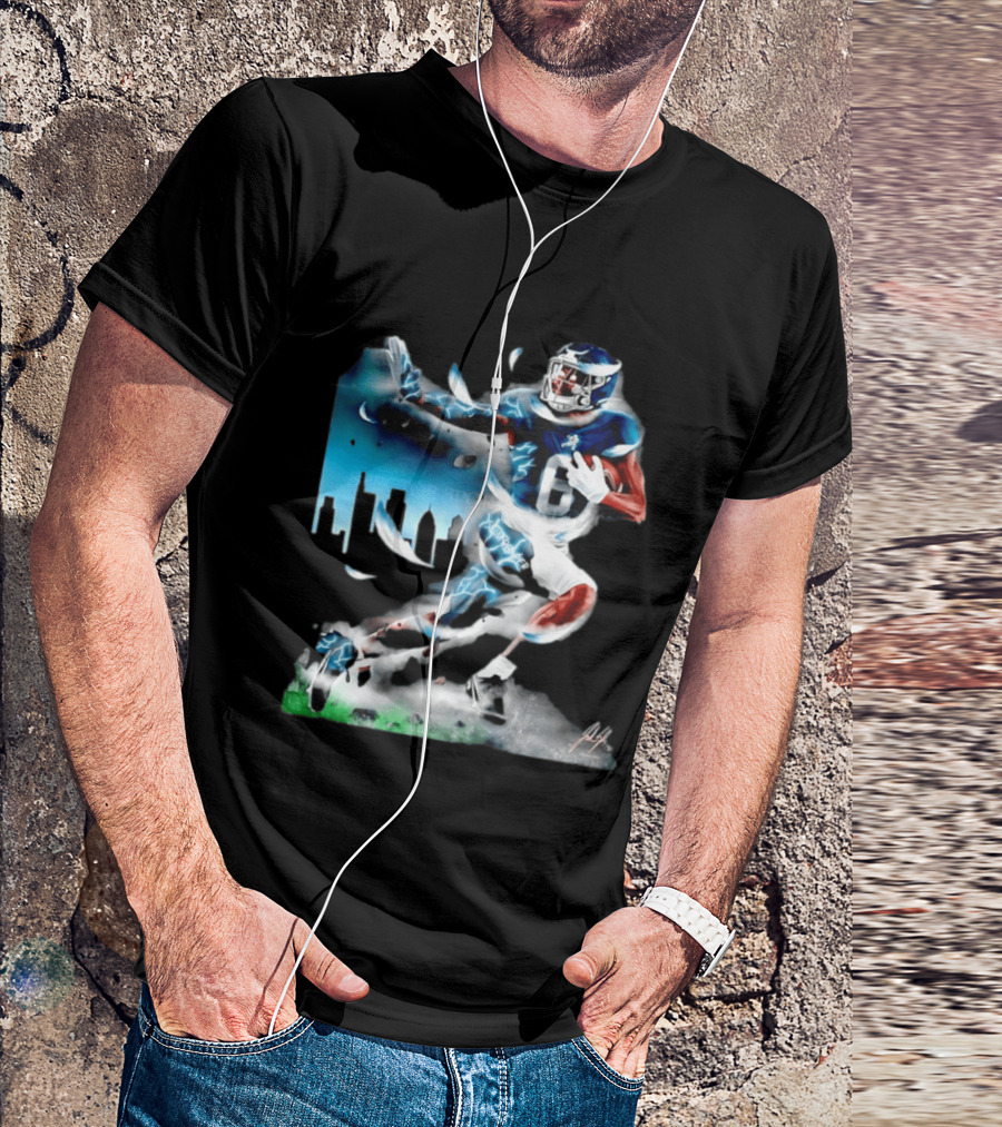 Philadelphia Eagles Devonta Smith Slim Reaper Skyline Dynamic Football Action T-Shirt