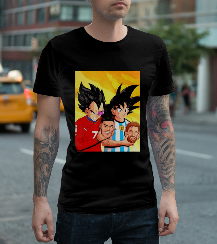 Vegeta And Goku With Ronaldo 7 And Messi Argentina Heads T-Shirt