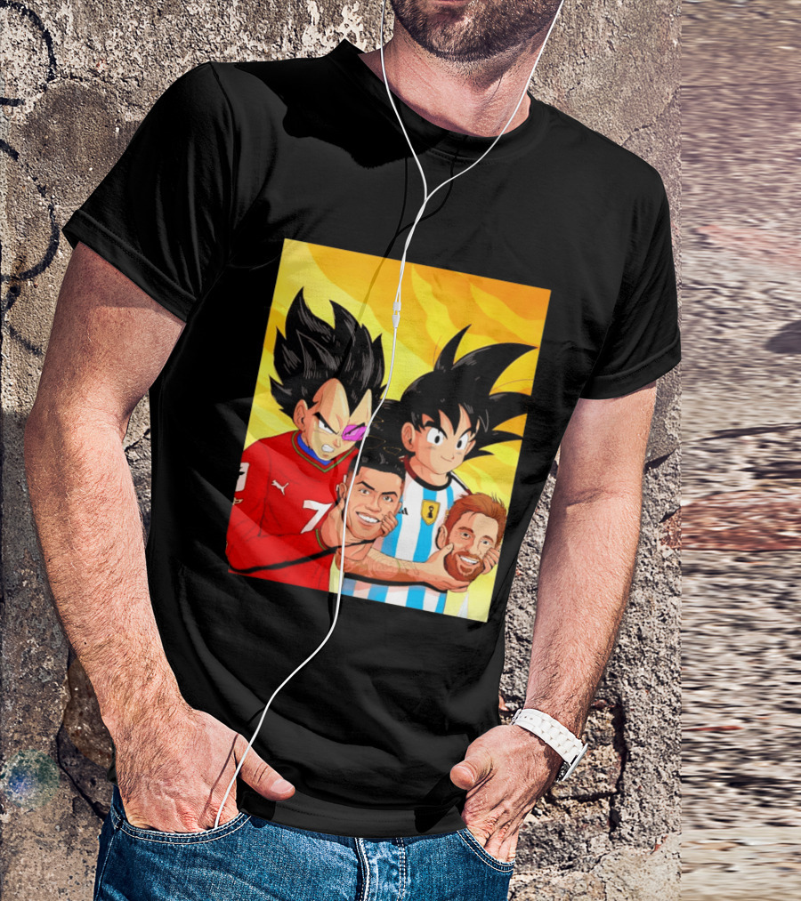Vegeta And Goku With Ronaldo 7 And Messi Argentina Heads T-Shirt