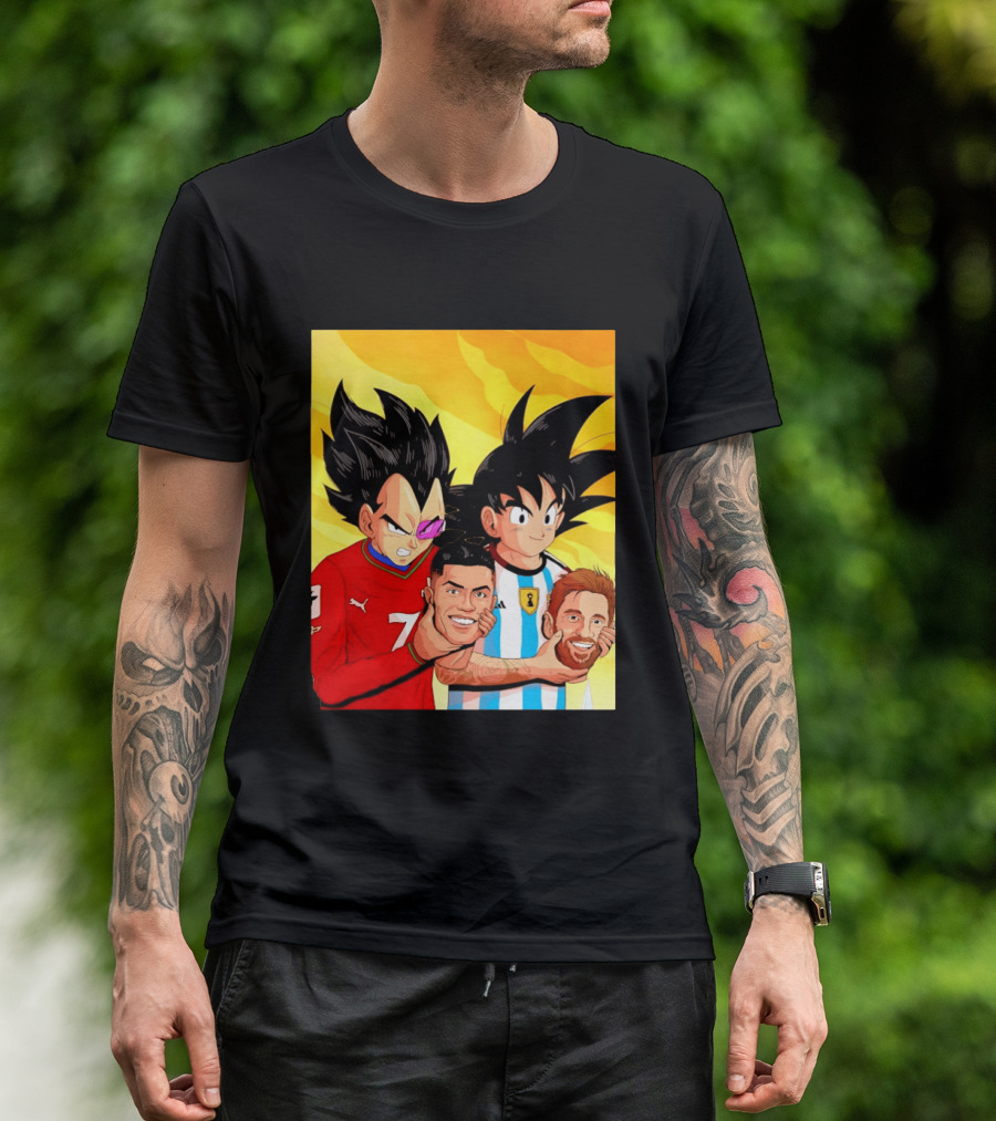 Vegeta And Goku With Ronaldo 7 And Messi Argentina Heads T-Shirt