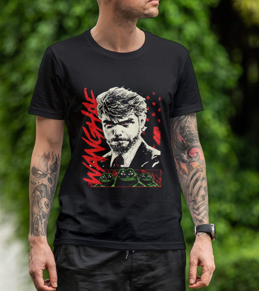 Wangyae Distressed Frogs With Intense Bearded Man And Red Accents T-Shirt