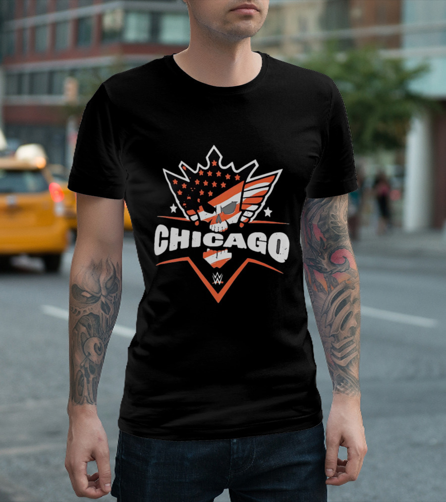 Chicago WWE American Flag Skull Stars Stripes T-Shirt