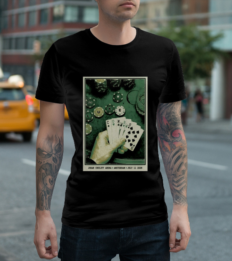 Luke Combs Poker Themed Johan Cruijff Arena Amsterdam July 11 2026 Tour T-Shirt