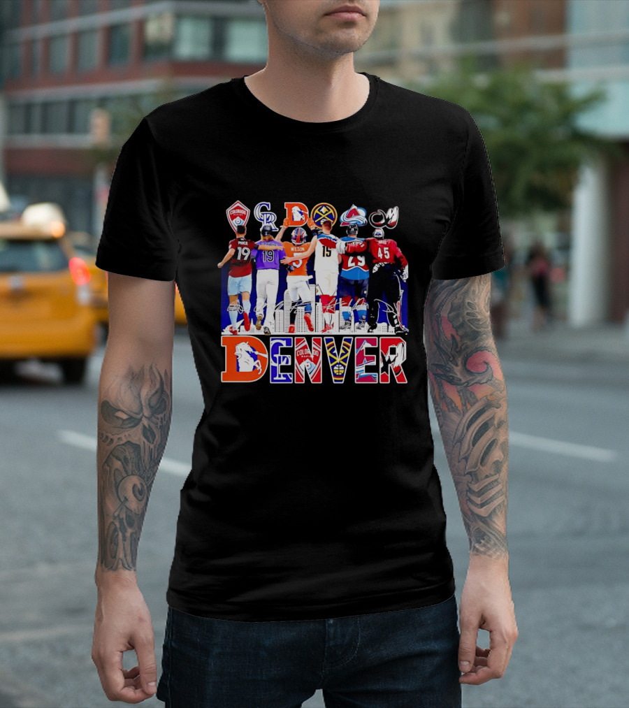 Denver Colorado Sports Collage With Price Wilson Skyline And Team Logos T-Shirt