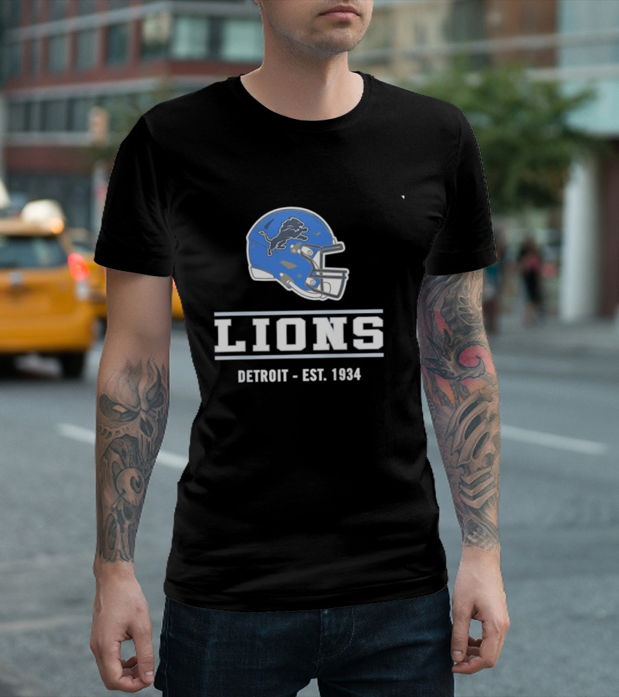 Detroit Lions Helmet Logo Est 1934 Football T-Shirt