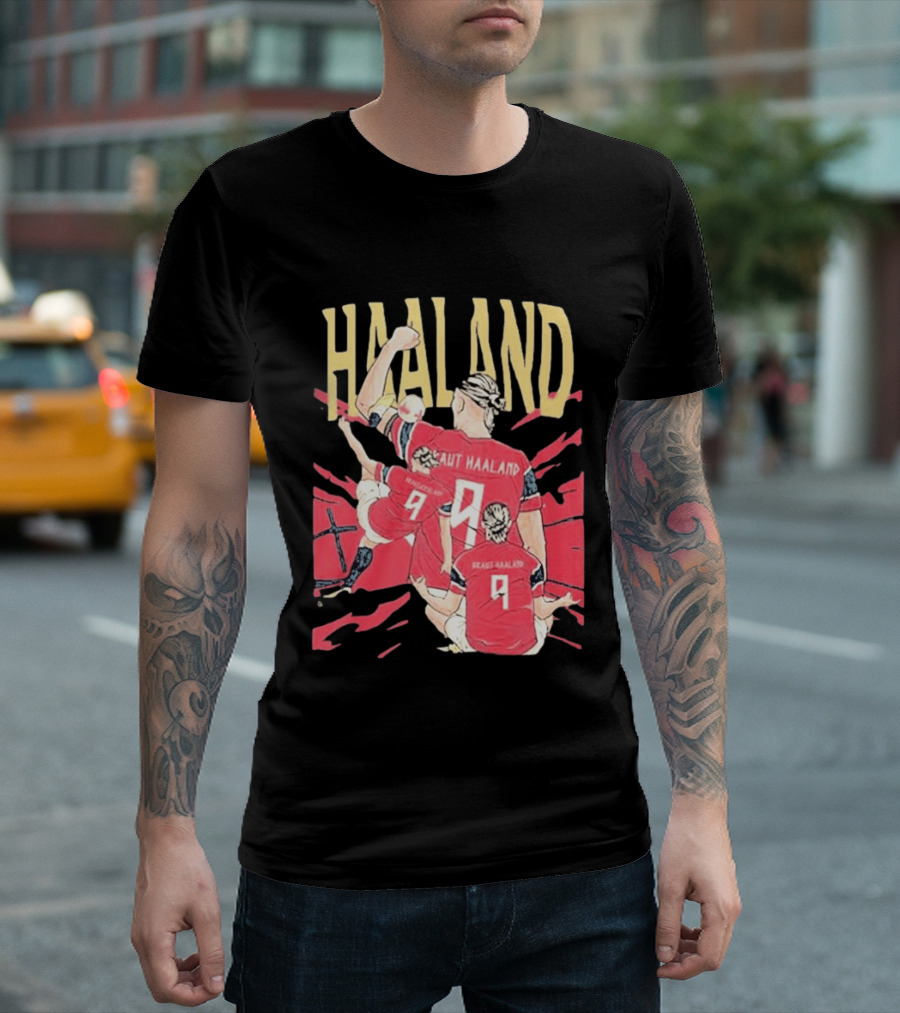 Haaland Cartoon Celebrating Norway Football Number 9 T-Shirt