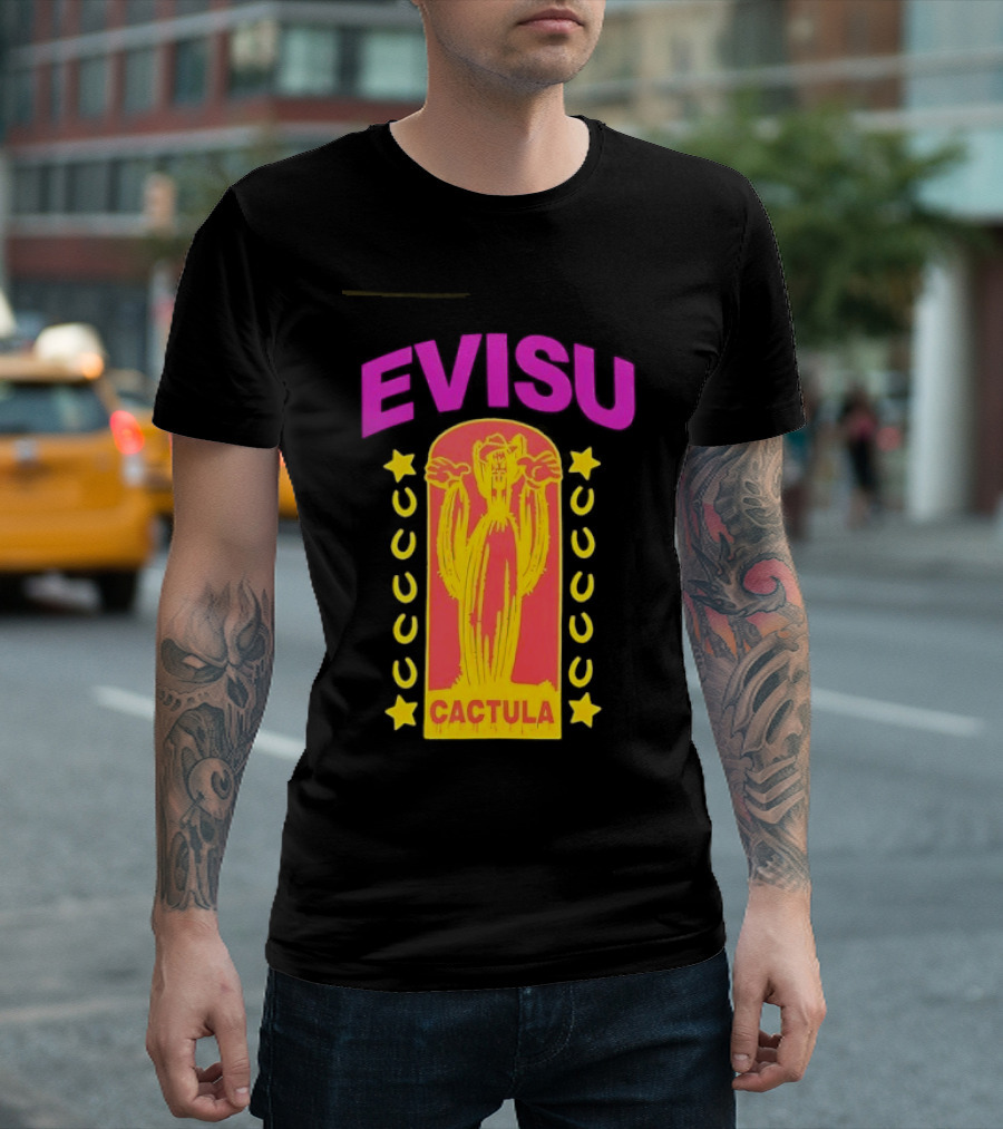 Evisu Cactula Cactus Star And Crescent Yellow Pink T-Shirt