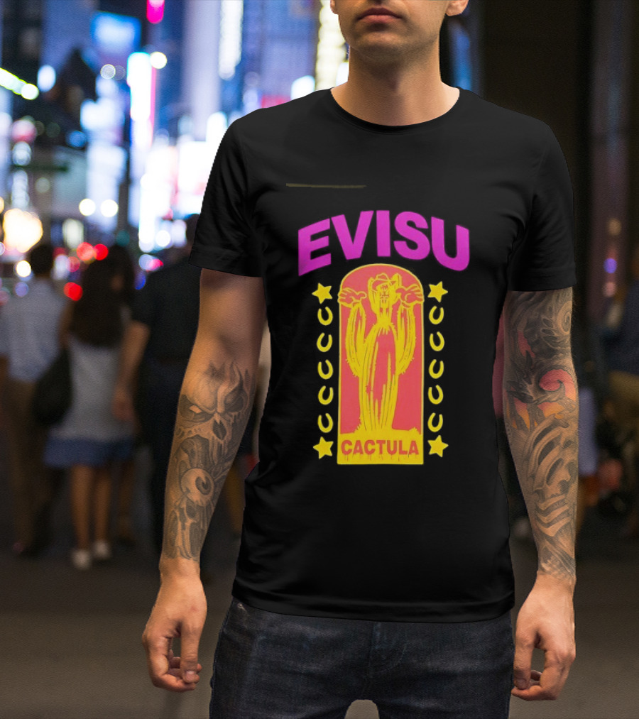 Evisu Cactula Cactus Star And Crescent Yellow Pink T-Shirt
