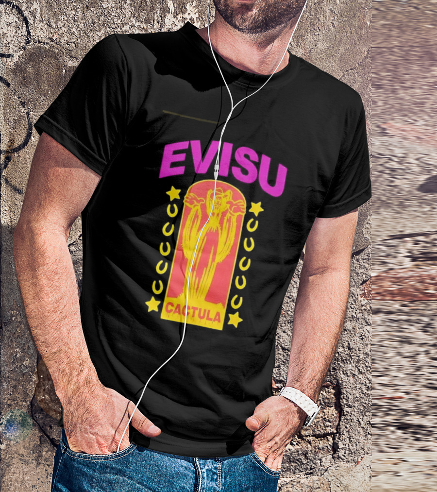 Evisu Cactula Cactus Star And Crescent Yellow Pink T-Shirt