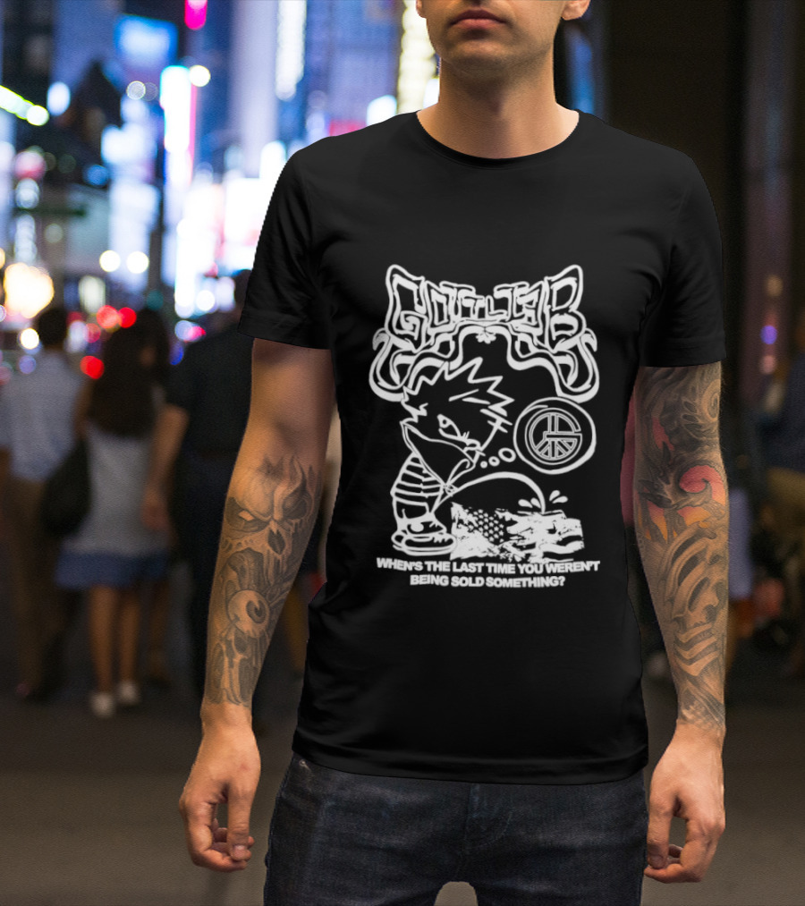 Gottlieb When Is The Last Time You Weren't Being Sold Something Spaceman And Tub Time Childlike Cartoon Sketch T-Shirt