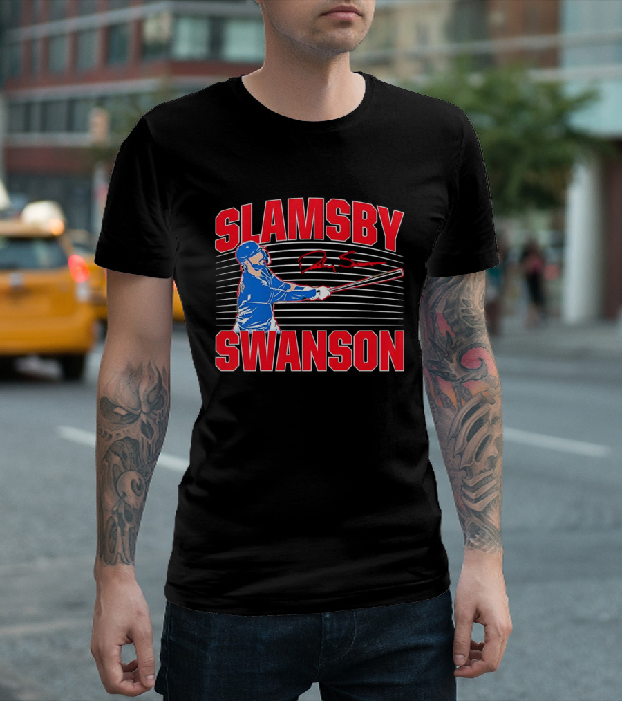 Dansby Swanson Chicago Cubs Slamsby Baseball Slugger 2 3 Swing T-Shirt