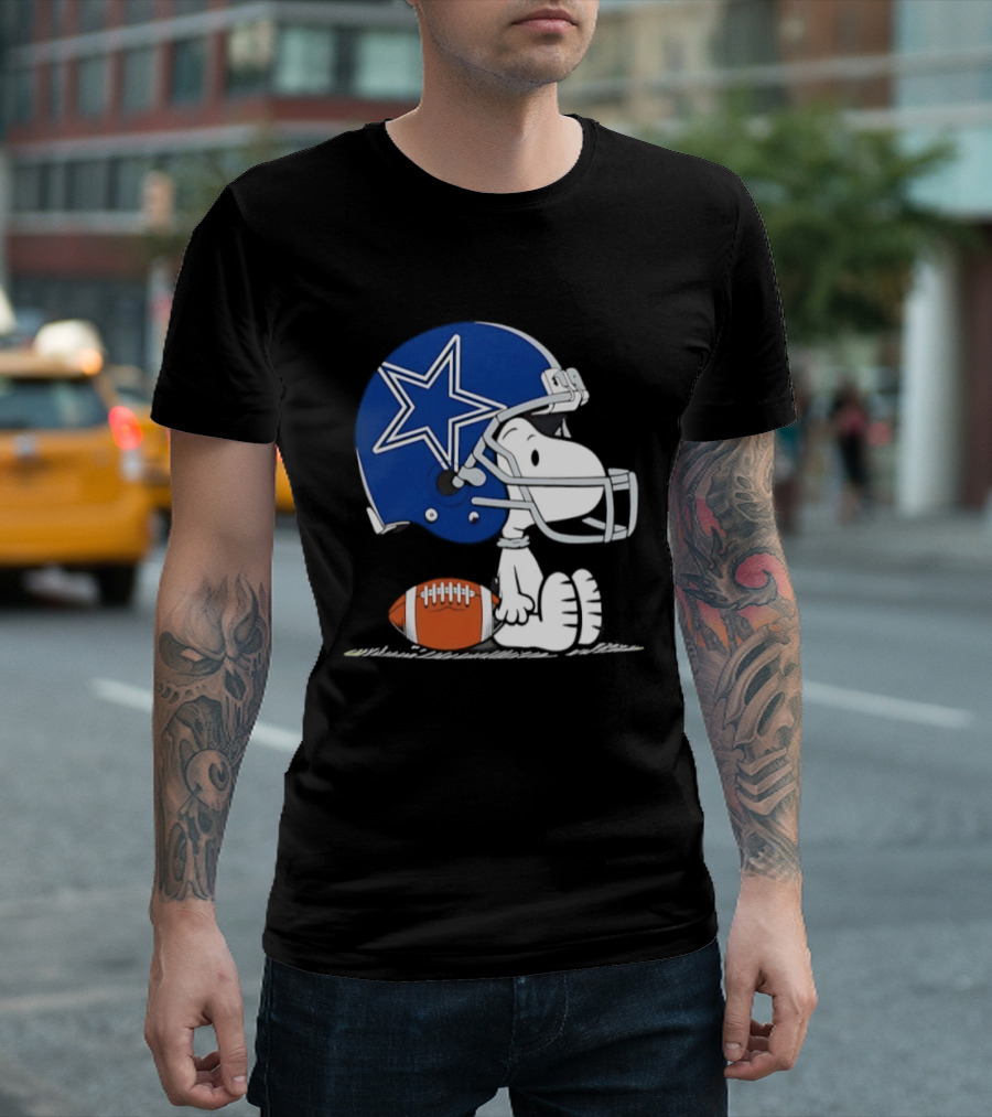 Snoopy Dallas Cowboys Football Helmet Collaboration Peanuts NFL Fan T-Shirt