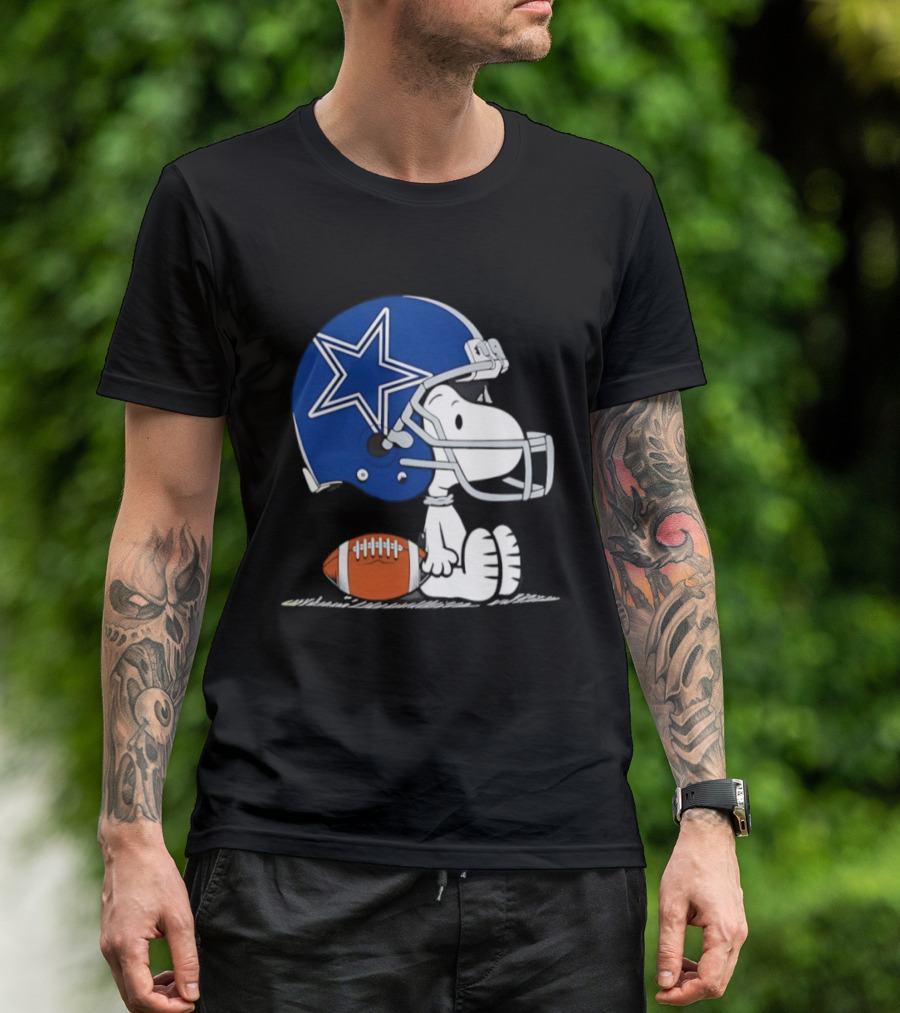 Snoopy Dallas Cowboys Football Helmet Collaboration Peanuts NFL Fan T-Shirt